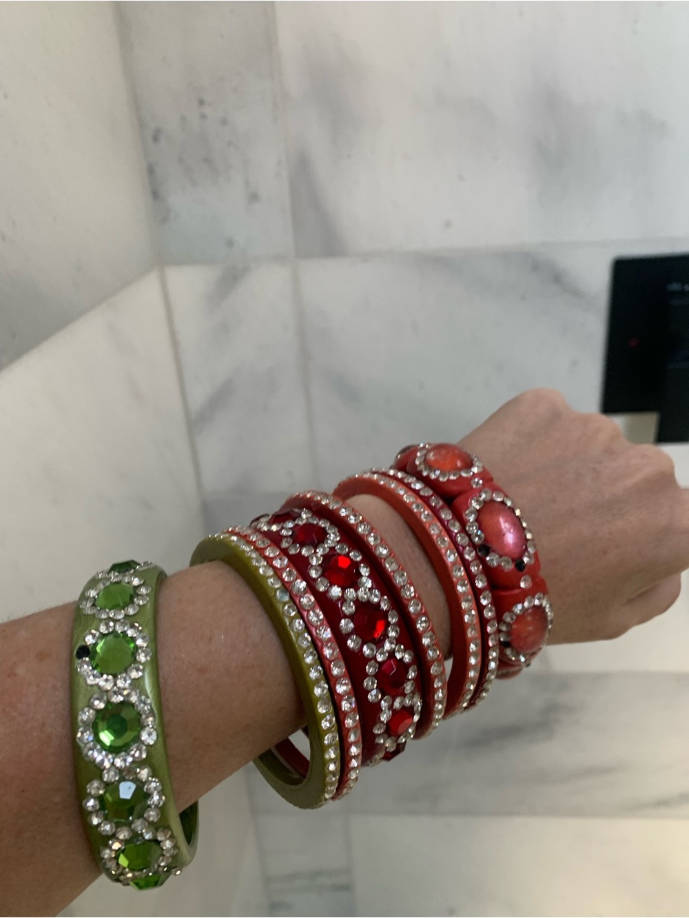 Red and Green Crystal Bangle Set - Women Jewelry
